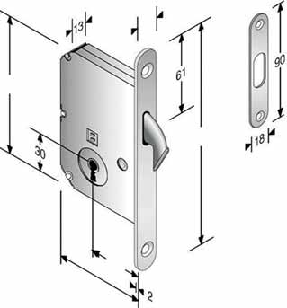simetrična ključavnica (uporabna pri levih in desnih vratih) - ključavnici je dodan prijemnik 70 2 - za