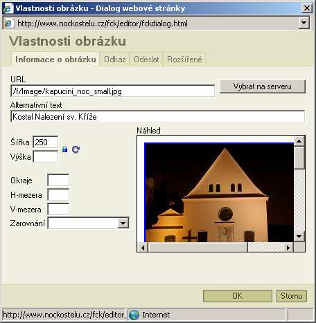 Výběr konkrétního obrázku lze provést pomocí dialogu Resources Browser, který: zobrazuje soubory nahrané do složky /f/image, umožňuje do složky nahrát nový soubor (tlačítka Procházet, Upload),