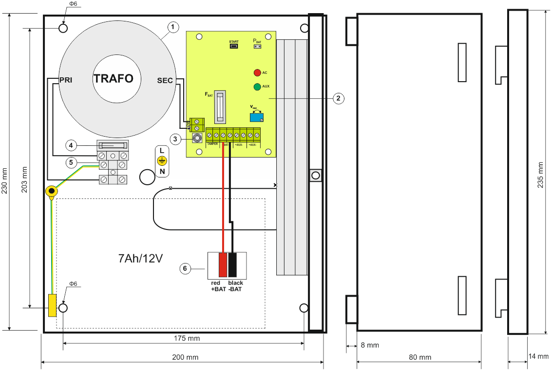 Tabulka 2. Součásti napájecího zdroje (viz obr. 3). Element č. Opis [1] Separační transformátor [2] Deska napájecího zdroje (tab. 1, obr.