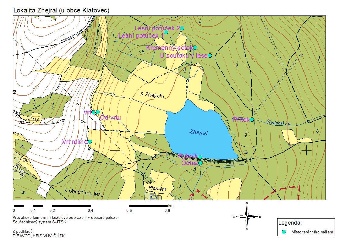 Obrázek 2: Podrobná mapa zájmové lokality 2 POSTUP A STRUČNÁ METODIKA PRACÍ V rámci studie byla počátkem roku 2015 provedena a následně průběžně doplňována rešerše odborné literatury k hydrogeologii