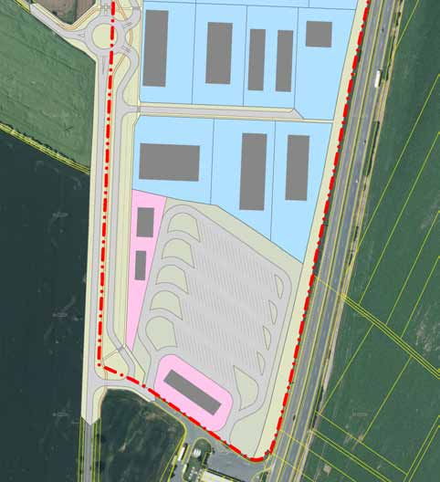 B. KOMPLEXNÍ NÁVRH Obr. B04: Prověření umístění truck centra v jižní části řešeného území u ČS OMV.