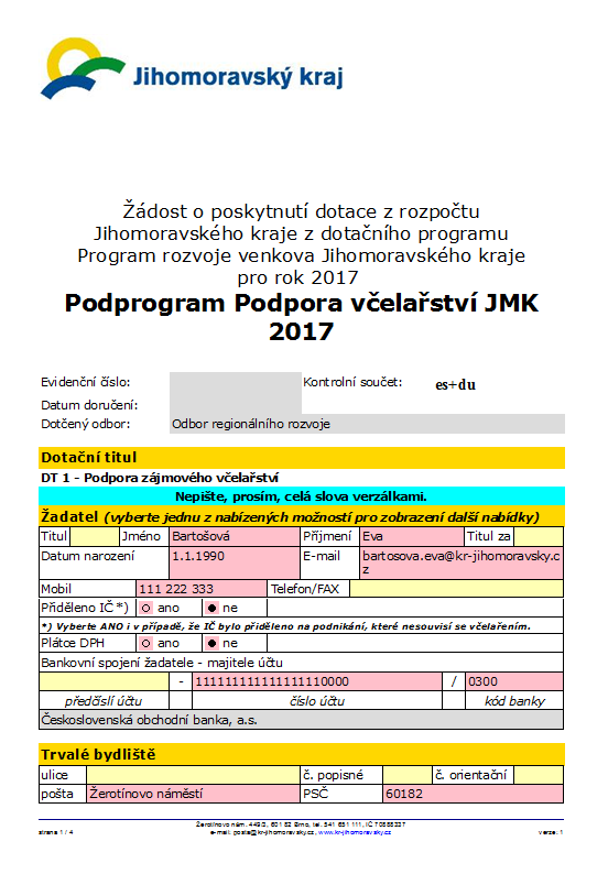 PV JMK 2017 DT1 - formulář Formulář - strana 1 vyplňujte postupně!