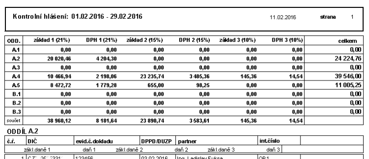 porovnání na přiznání k DPH. Tisk A.5 a B.