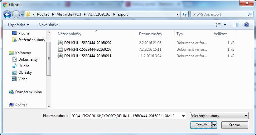 Výběr souboru XML Po stisku tlačítka Otevřít a následném stisku tlačítka Načíst na webovém formuláři je provedeno načtení XML souboru a je možné
