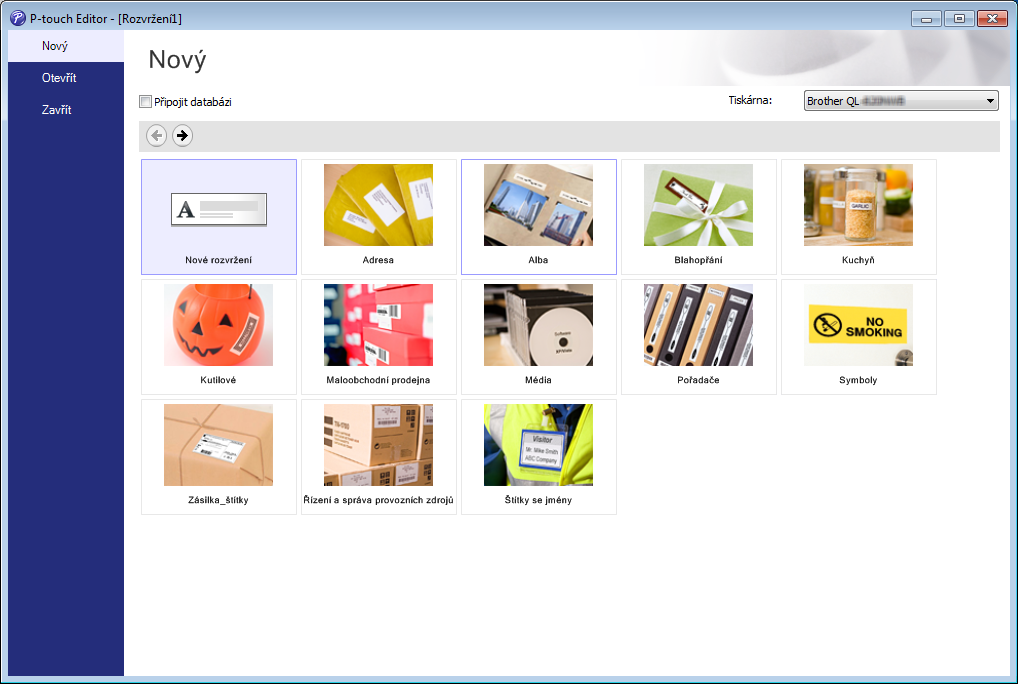 Jak používat program P-touch Editor 3 Vyberte jednu ze zobrazených možností: 4 3 1 2 6 1 Chcete-li vytvořit nové rozvržení, dvakrát klikněte na [Nové rozvržení] nebo klikněte na [Nové rozvržení] a