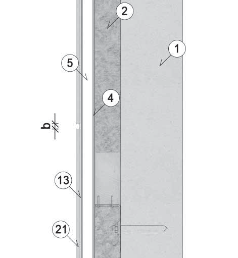 Fasádní desky Vertikální řez horizontálním spojem 10 Fixní bod kotvy