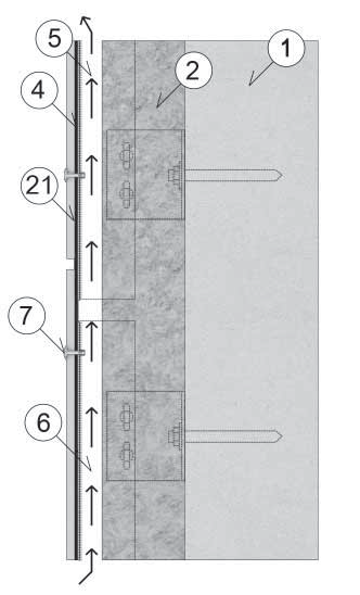 3 Princip větrané fasády Větrané fasády jsou dvouplášťové stavební konstrukce, tvořené z nosné stěny a předvěšené pohledové fasádní desky. V prostoru mezi nimi vzniká větraná vzduchová mezera.