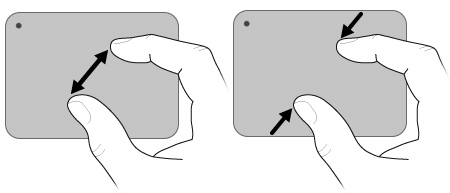 Vykonajte oddialenie podržaním dvoch prstov od seba na zariadení TouchPad a potom potiahnutím prstov k sebe zmenšite veľkosť objektu.