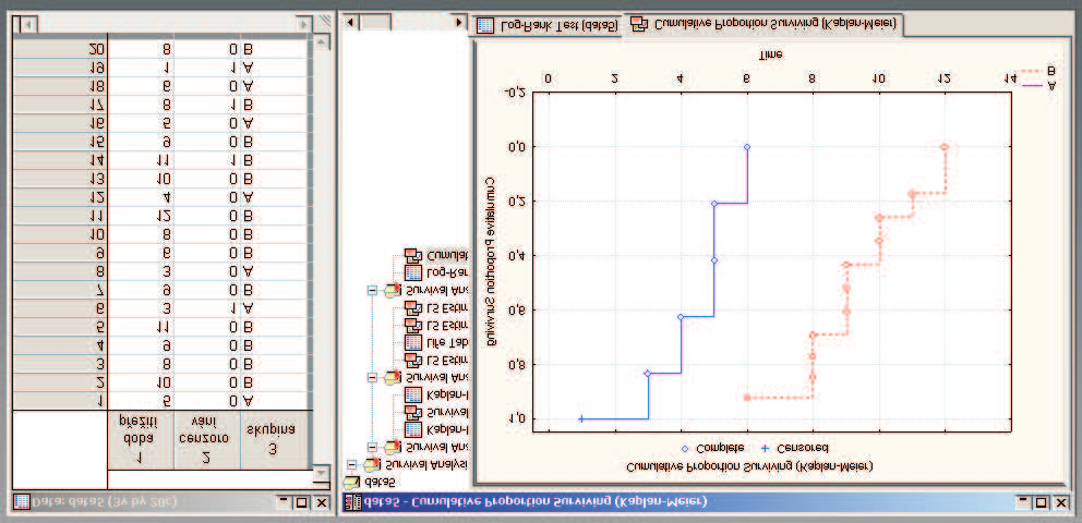 Log-rank test Příklad Data a křivky (Ústav