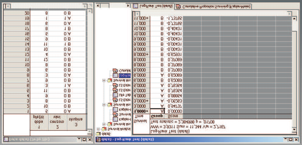 Log-rank test Příklad Data a výsledek log-rank testu Závěr: Zamítáme hypotézu o shodě