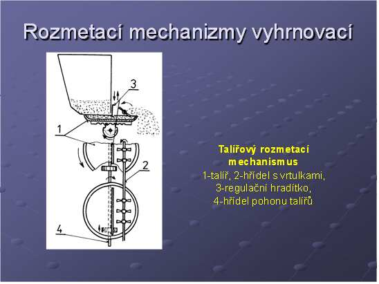 4.2.1 TALÍŘOVÉ ROZMETACÍ ÚSTROJÍ Talířové rozmetací ústrojí (tzv. vyhrnovací) se nazývá podle talíře se svislou osou otáčení, ze kterého se hnojivo vyhrnuje.