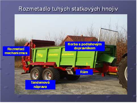 Rozmetací ústrojí může být: - bubnové - s vodorovnou osou otáčení - se svislou osou otáčení - lopatkové.