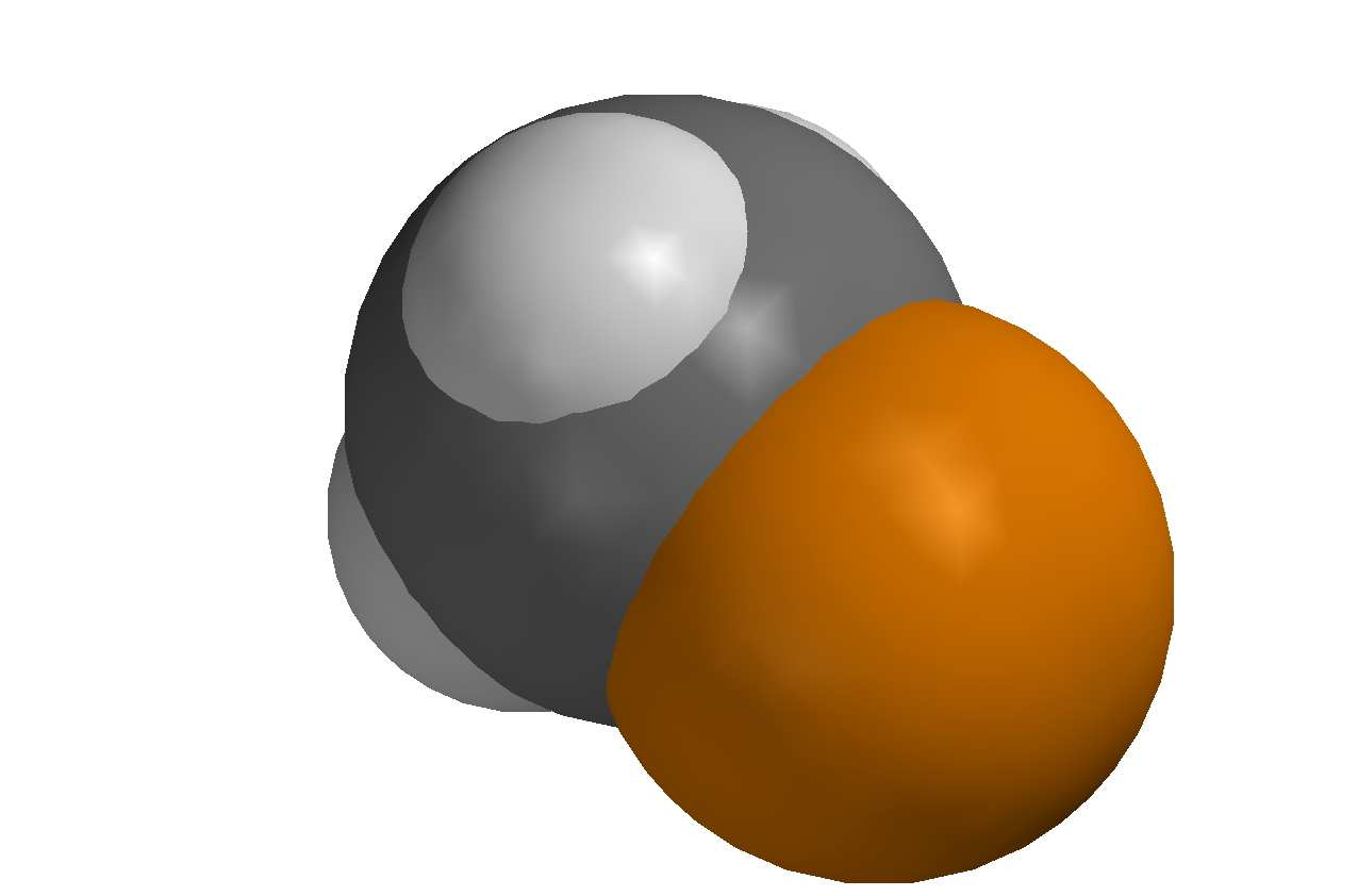 obr. 12 - Modely molekuly chlormethanu (Wire, Ball and Wire, Tube, Ball and Spoke, Space Filling) obr.