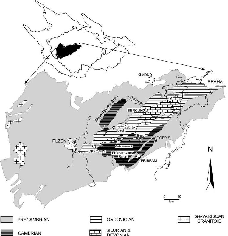 2 GEOLOGIE Barrandien představuje území, které je tvořeno nemetamorfovanými, nebo slabě metamorfovanými horninami proterozoika a nemetamorfovanými horninami staršího paleozoika.
