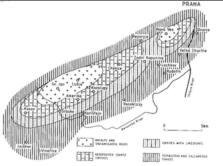 Obr. 3. Rozdělení silurských hornin (Horný, 1962 in Chlupáč et al., 1992).