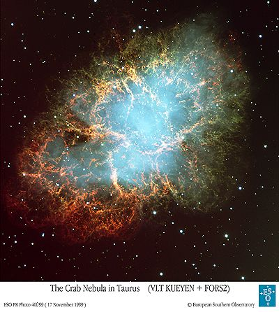 Krabí mlhovina (M1) Pozůstatek po explozi supernovy v souhvězdí Býka. Exploze byla pozorována ve staré Číně roku 1054.