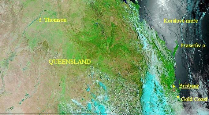 PŘÍRODNÍ KATASTROFY - ZÁPLAVY Austrálie stát Queensland před záplavami 6. ledna 2008 Austrálie - stát Queensland během záplav 22.