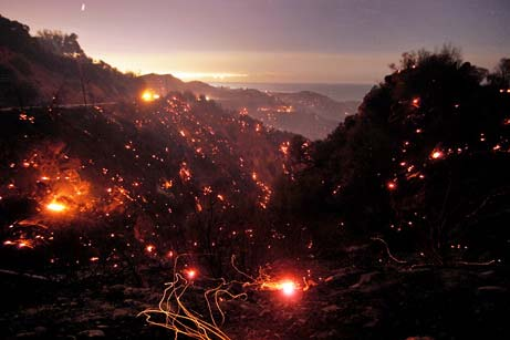 PŘÍRODNÍ KATASTROFY - POŽÁRY typ vegetace, vlastnosti paliva (tedy materiálu, který hoří na daném území), klimatické a povětrnostní podmínky a chování ohně.