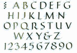 foundational, je to klasické kolmé minuskulní písmo, které je dobře čitelné. Píšeme kaligrafickým perem.