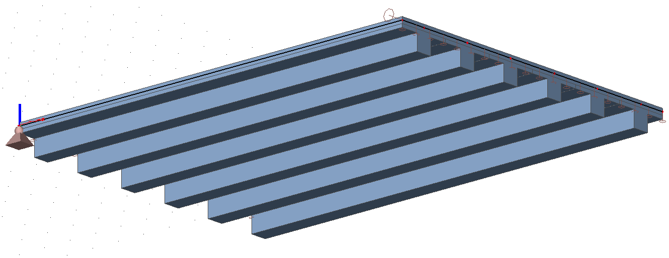 5 PŘÍČNÉ ROZNÁŠENÍ ZATÍŽENÍ NA NOSNÉ KONSTRUKCI 5.1 Model konstrukce 5.1.1 Geometrie modelu Příčné roznášení, resp. součinitele příčného roznášení, je stanoveno na deskostěnovém modelu konstrukce.