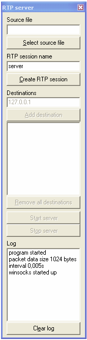 Obrázek 8.1: Náhled na aplikaci RTP server 8.2 Popis aplikace RTP client z hlediska funkčnosti Nejprve byla potřeba inicializovat síť pro tuto aplikaci, a to ve Windows pomocí tzv. Windows sockets.
