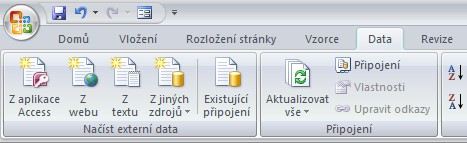 Zdroje dat Excelu Import dat z webu / MS Word pomocí schránky Windows.