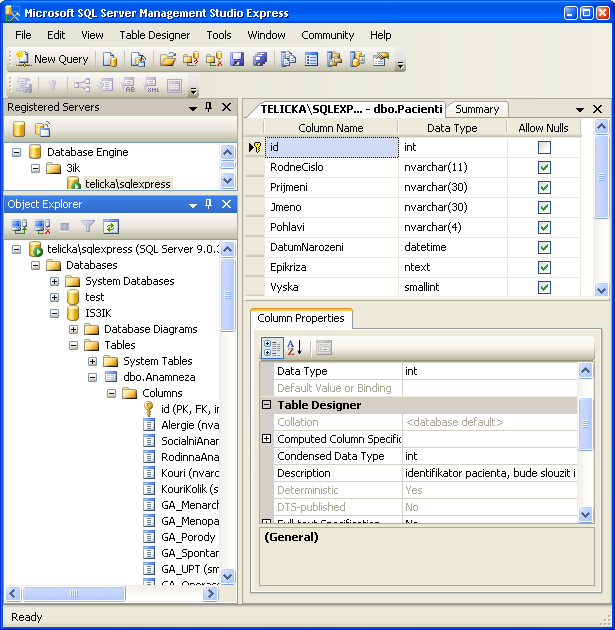 Obrázek č. 4: Vývoj a správa databáze v Microsoft Management Studio Express 5.