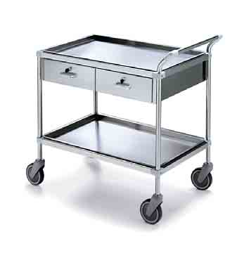 CARRELLI IN ACCIAIO INOX Carrello costruito interamente in acciaio inox AISI 304 satinato. Carrello particolarmente robusto, maneggevole, con piani asportabili rialzati per il contenimento.