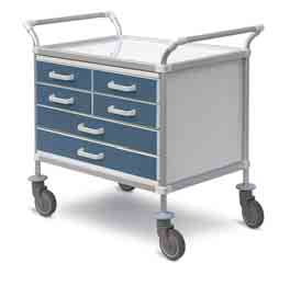 CARRELLI DI SERVIZIO IN LEGA LEGGERA 816051/000 Carrelli di servizio in lega leggera con ripiani in laminato plastico ideali per i trasporti di routine allʼinterno dei reparti completi di cassettiera.