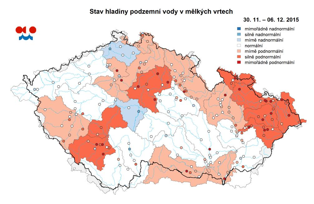 E. Podzemní vody Stav podzemních vod je hodnocen podle pravděpodobnosti překročení hladiny ve vrtu v příslušném kalendářním měsíci.