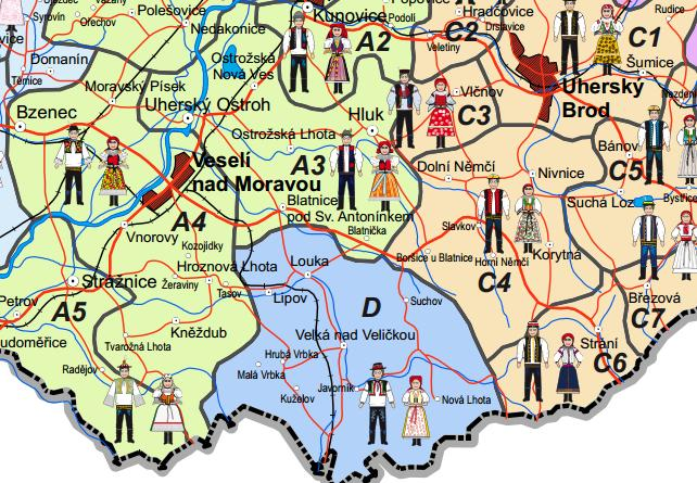 pokusil navrhnout koncepci a legendu mapy folklorních prvků na příkladovém území etnografické oblasti Slovácko.