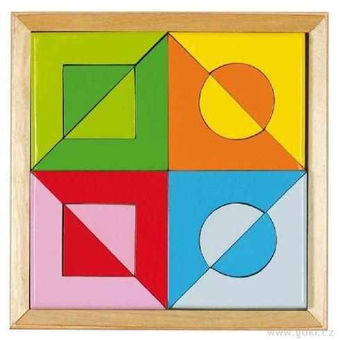 Délka desky 24 HR136 Dřevěný hlavolam a kostky v jednom, mozaika Dřevěná mozaika barevných geometrických tvarů trénuje a podporuje přemýšlení nad různými