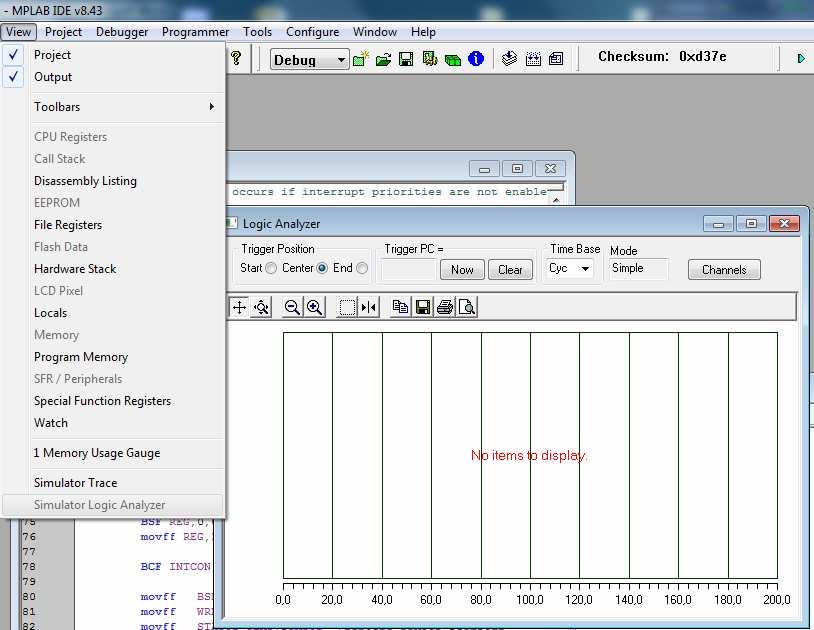 21. Simulace pomocí logického analyzátoru (View -> Simulator Logic Analyzer), vložení