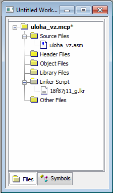 9. Připojení skriptu pro Linker (Project -> Add File to Project -> Soubory typu *.lkr) najít soubor 18f87j11_g.lkr. (Bude na síťovém disku).