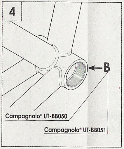 Zafrézujte středovou spojku (obr.4) za pomoci nástroje Campagnolo UT-BB050 (italský závit 36x24tpi) nebo UT-BB051 (anglický závit 1,37x24tpi) tak, aby šíře středové spojky odpovídala rozměru X (viz.