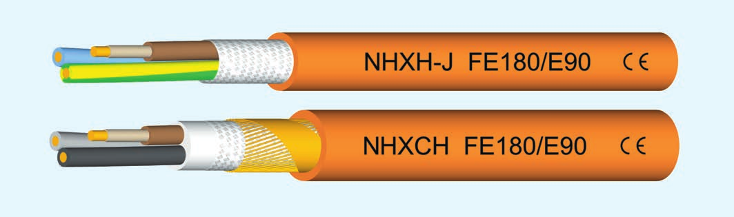 NHXH, NHXCH FE 180/E90 Ohniodoln kabel s oranïov m plá tûm, bezhalogenov -Cuplné nebo lanûné jádro dle DIN VDE 0295 a IEC 60228 tfi.