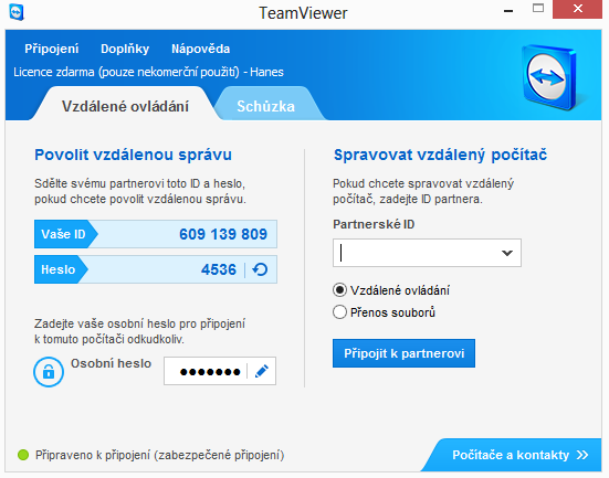 APLIKACE PRO DÁLKOVOU SPRÁVU Obrázek 3 Aplikace TeamViewer umožnuje dálkovou správu bez nutnosti instalace na daném počítači.