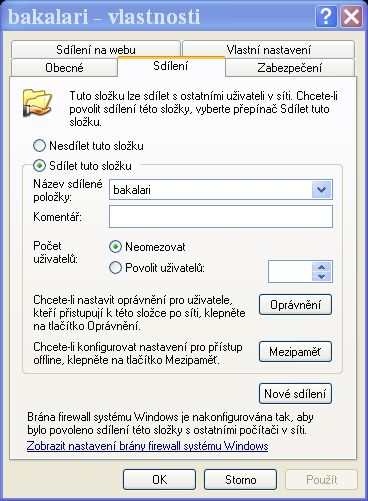 NASTAVENÍ OPRÁVNĚNÍ Obrázek 1 Obrázek 2 Aby bylo možno sdílený prostředek použít