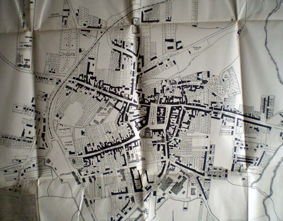 Obr. 1. Plán města z roku 1936. Výřez z plánu, na kterém je dobře patrná tehdy zastavěná část města.