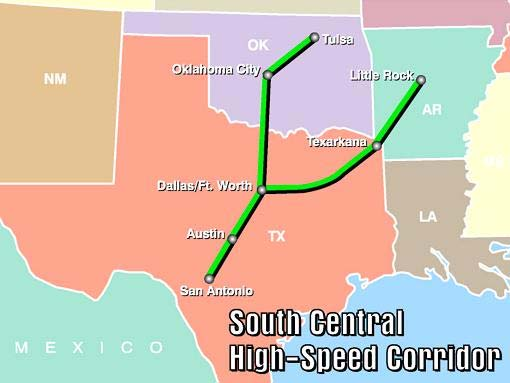 South Central Corridor Skládá se ze dvou částí 1.Tulsan (OK) Dallas (TX) 322mil 2.