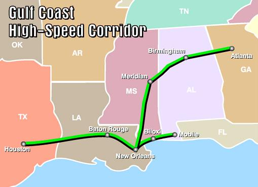 (175km/h) skládá se ze 3 částí 1.Houston (TX) New Orleans (LA) 366 mil 2.