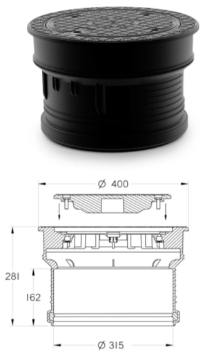 POKLOPY PLASTOVÉ DN 315, 355, 400 Poklopy jsou vhodné pro revizní šachty a šachty se