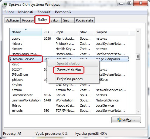 Odinštalovanie (odstránenie) HW kľúča z počítača Ak potrebujete HW kľúč odinštalovať, je potrebné postupovať nasledovne: odstrániť program HWKom.exe z automatického spúšťania pri Windows.
