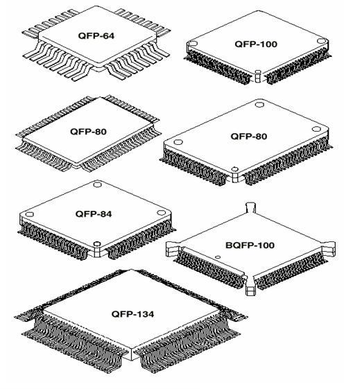 Mikroelektronické praktikum 23 Pouzdra Flat-Pack - Nákres pouzder je uveden podle [1] na Obr. 3-30. Pouzdra jsou levná a mají malou montážní výšku.