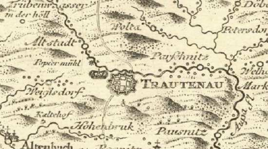 Obr.14: Trutnov na Müllerově mapě Čech, 1723 (zdroj: Historický ústav AV ČR) Obr.