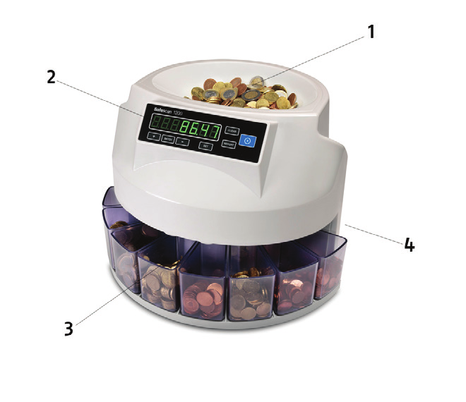 Manual Safescan 1200 In the box: Safescan 1200 8 coin cups 8 coin tubes (only EUR version) Manual Thank you for purchasing the Safescan 1200 Coin Counter.