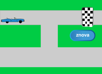 Úloha 1 Cíl úlohy: Žák využije k přímočarému pohybu cyklus, což umožní nastavit rychlost pohybu. Zadání: Naprogramuj auto tak, aby projelo cílem. Zkus nastavit různou rychlost vozidla.