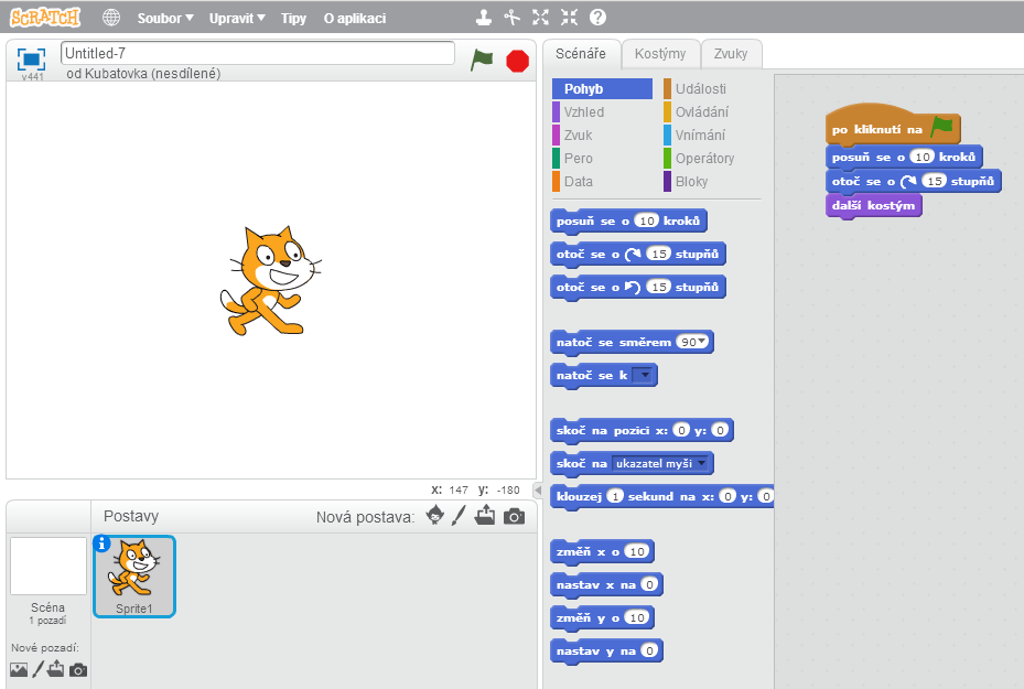 2.2 Prostředí Scratch 2.0 Schratch 2.0 je jednoduché programovací prostředí vhodné pro výuku základů programování, založené na principu objektově orientovaného programování [11].