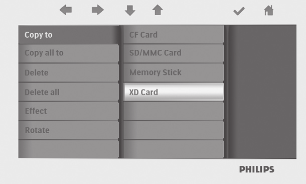 Pro výběr volby PHOTO (Fotografie) stiskněte tlačítka,. Pro vstup stiskněte tlačítko. Pro výběr volby Internal Memory (Interní paměť) stiskněte tlačítka,. Pro vstup stiskněte tlačítko. Pro výběr možnosti Album stiskněte tlačítka,.