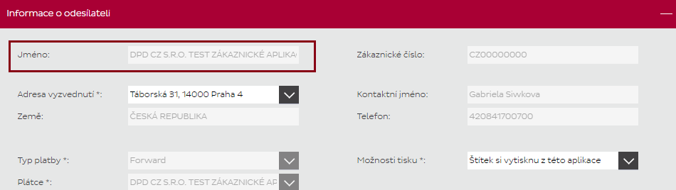 Obrázek číslo 2 štítek z aplikace Moje DPD Obrázek číslo 3 - název odesílatele v aplikaci Moje DPD Náš tip: pokud Vám